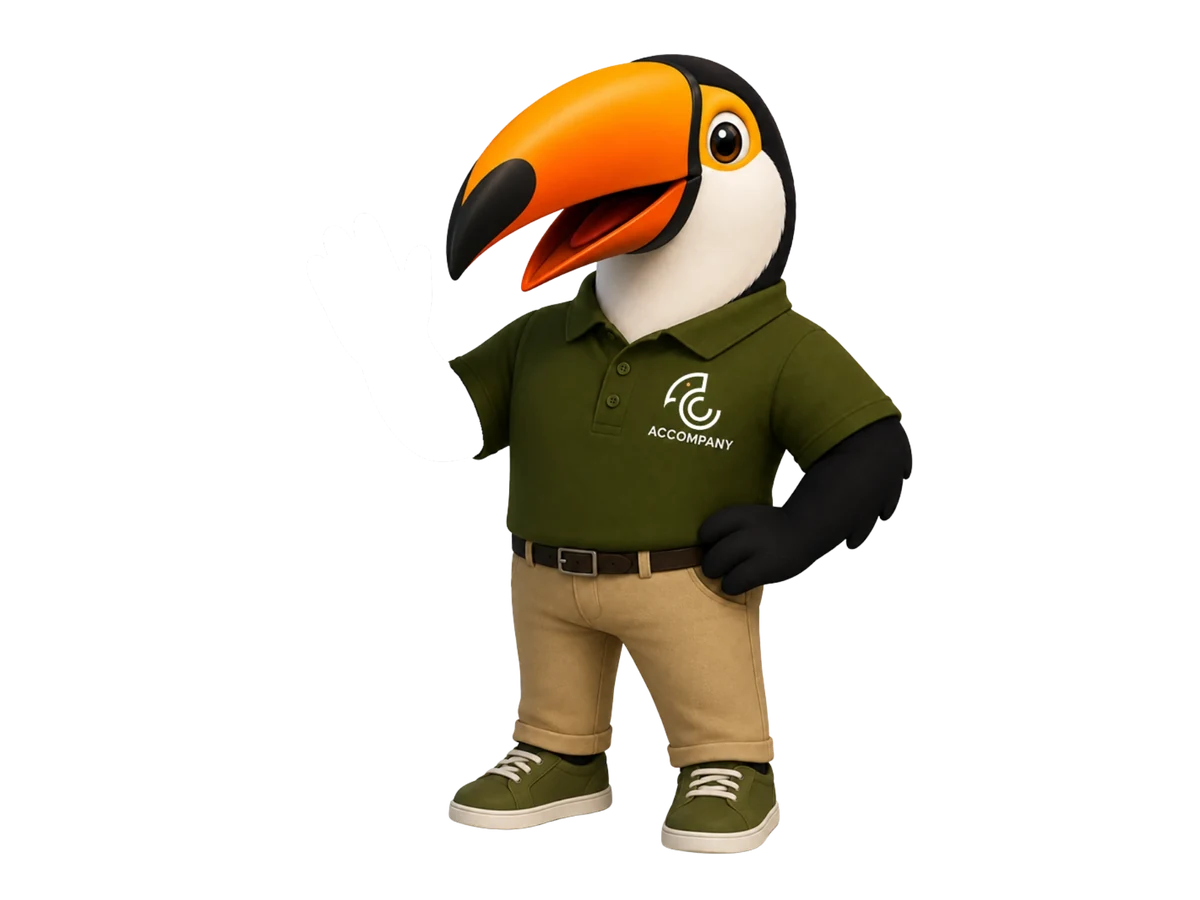 Tuqui, el asistente de estudio de Accompany, saludando